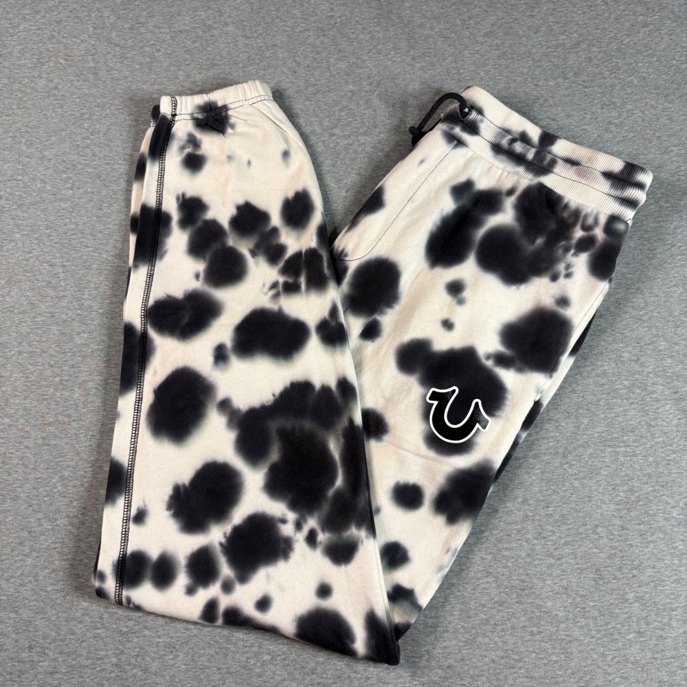 True Religion Mens Sunset Jogger Tie Dye Black White Fleece Sweatpants Large L